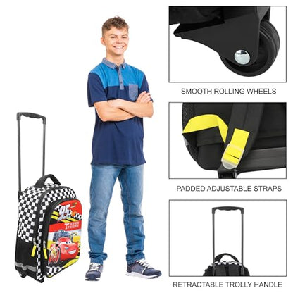 Bioworld Pixar Cars Lightning McQueen 95 16" Rolling Travel Backpack - color: Black, Red & White