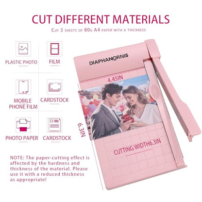 Mini Paper Trimmer, Guillotine Compact Paper Cutter, 1/4-Inch Grid for Precision Cutting, Straight Cuts Up to 3 Sheets, Perfect for Photos,Coupons,Card Making and Small Craft Projects (Pink) - color: Pink