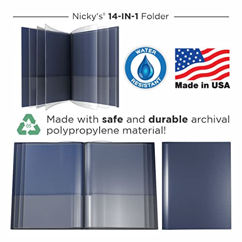 Nicky's® Multi Pocket Organizer, 10 or 14 Page Folder, Waterproof, Patented Tear-Resistant, Flexible Plastic, Proudly Made in USA, Binder Substitute. (14-in-1 Navy Blue) - color: 14-in-1 (Navy Blue)