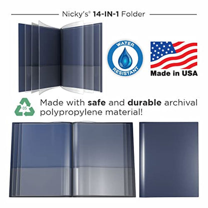 Nicky's® Multi Pocket Organizer, 10 or 14 Page Folder, Waterproof, Patented Tear-Resistant, Flexible Plastic, Proudly Made in USA, Binder Substitute. (14-in-1 Navy Blue) - color: 14-in-1 (Navy Blue)