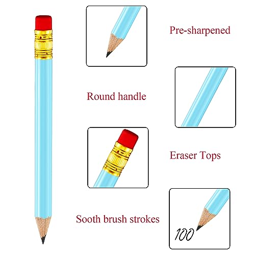 Outus 72 Pieces Golf Pencils Half Pencils with Eraser Mini Bulk Short #2 HB Pre Sharpened for Bridal Shower Wedding Office(Light Blue) - color: Light Blue