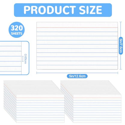 BIGNC Index Cards 3x5, 320 Pack Ruled Flash Cards, Note Cards 3x5 Lined, Flash Cards for Studying Note Taking and To Do List Double Side Lined, White