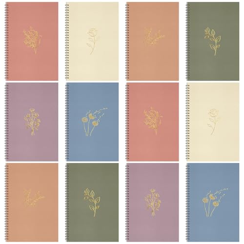 Fuutreo 12 Pcs Spiral Notebook for Work A5 8.3 x 5.7 Inch College Ruled Spiral Journal Notebook Kraft Cover Ruled Paper, 12 Color, 60 Sheets, 120 Pages for Office School(Hot Stamping) - color: Hot Stamping
