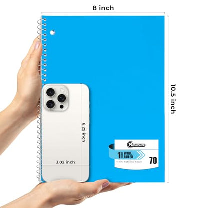 Rosmonde Loose Leaf Paper, 450 Sheets, 3 Pack, Wide Ruled Sheets, Combo, Spiral Notebooks, 12 Pack, 1 Subject Notebook, Wide Ruled, 70 Sheets, Assorted Colors, School, College & Office
