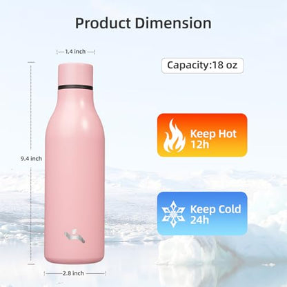 Konokyo 18 oz Insulated Stainless Steel Metal Water Bottle with Strap - color: Light Pink, size: 18 Ounces