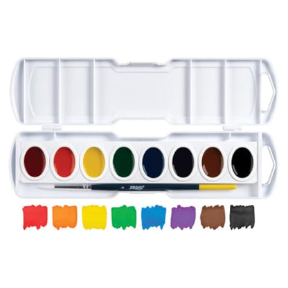 Prang Semi-Moist Watercolors 8-Color Oval Pan Set, Pack of 6 | Refillable, Wax-Free Pigments, Mixing Tray in Lid, Size 6 Paintbrush Included - style: 8 Count (Pack of 6)