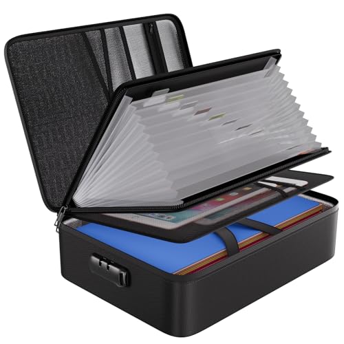 ENGPOW Fireproof Document Organizer Bag with Lock ＆ Accordion File Folder | 5200℉ Multi-Layer File Organizer Box with Lock ,Heat Insulated, Water Resistant, Safe Storage for Home Office Travel, Black - color: Black, style: 13 Pockets