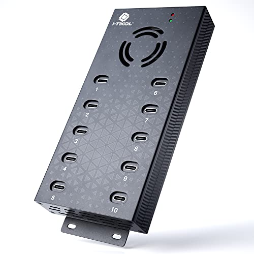 USB 2.0 Hub Type-C Multi Safety 10 Ports Powered, with AC Adapter, Aluminum USB Splitter with Cooling Fan - Type C for Laptops & PC, PC,Flash Drives, HDD, Hard Drive, Mouse, XPS, Xbox, Keyboard