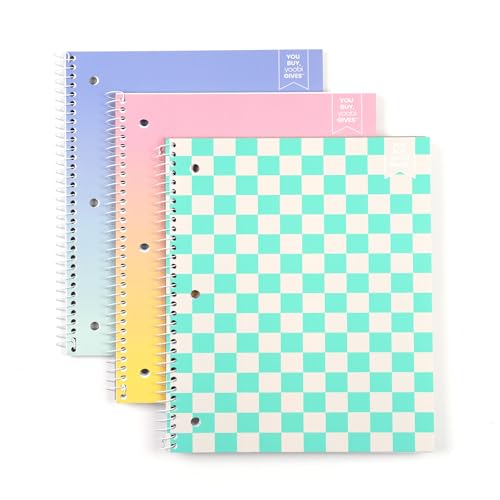 Yoobi Wide Ruled Spiral Notebook Set – 3-Pack of 1 Subject Notebooks, Bright Pink, Blue & Green Designs – 150 Perforated 3-Hole Punched Sheets Each, 10.5” x 8” - color: Bright Multicolor, size: Pack of 3