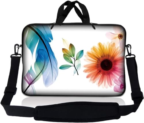 Laptop Skin Shop Neoprene Laptop Sleeve Bag Carrying Case with Handle and Adjustable Shoulder Strap Parent 1 - color: Daisy Flower Leaves Floral, size: 13 in – 13.3 in