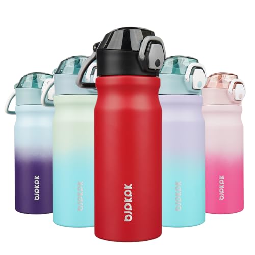 BJPKPK 18oz Insulated Water Bottle with Straw Stainless Steel Double Wall Water Bottles BPA Free Leak Proof Thermal Flask with Lockable Flip Lid and Soft Silicone Spout,Red - color: Red, size: 18 Ounces