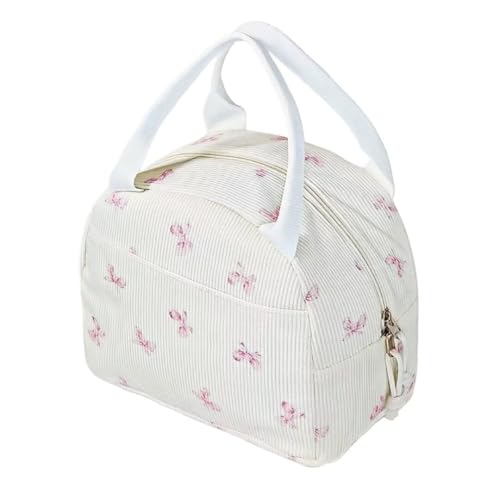 Lunch Box for Women, Reusable Insulated Lunch Box Floral Tote Bags Corduroy Totes for Women Office Work Travel Picnic - color: Pink Butterfly