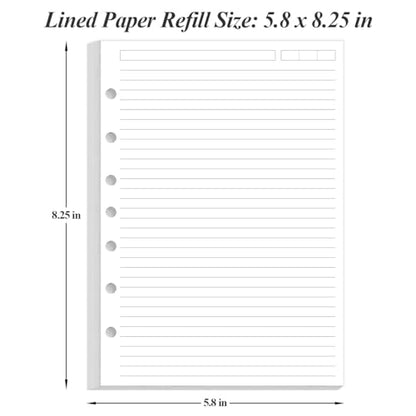 (2-Pack) Mini Binder Lined Paper for 3 or 7 Ring Binders - 200 Sheets/400 Pages Paper Refills, 100gsm, 5.8" x 8.5" - size: 5.8" x 8.5" - 7-Hole, style: 200 Sheets