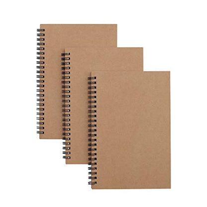 TWONE 3 Packs Soft Cover Notebook with Lined Paper Brown Spiral Notebooks with 100 Ruled Pages 50 Sheets Memo Notepads for Home School Travel, 8.25 x 5.55 inch - color: Kraft Cover