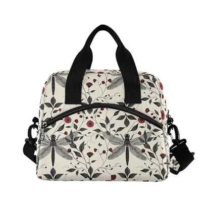 ALAZA Dragonfly Red Flowers Insulated Lunch Bag Women Men Portable Reusable Cooler Lunch Tote Bag for Work Office Picnic College - color: Multi 11