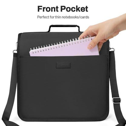 SUNEE Zipper Binder 3 Ring, 3 Inch O-Ring with Handle and Shoulder Strap, 600-Sheet Capacity, 5-Tab Expanding File Folder, Multi-Pockets for Middle School Organizer Binder with Zipper, Black - color: Black