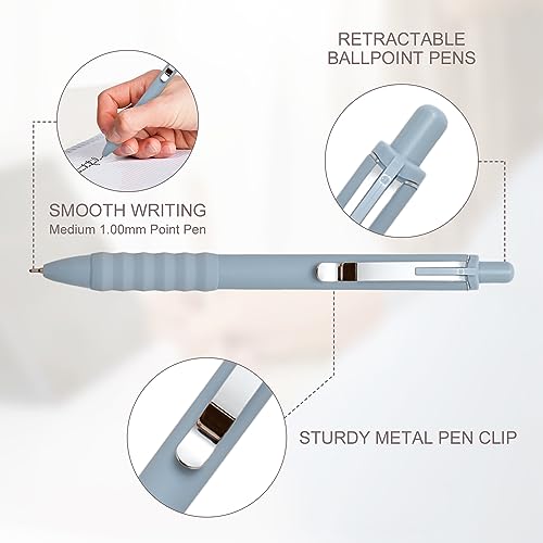 Aisibeiger Ballpoint Pens Black Ink Ball Point Pen with Super Soft Grip Medium Point 1.0mm Office Pens (Silver 12-count) - color: Silver 12-count