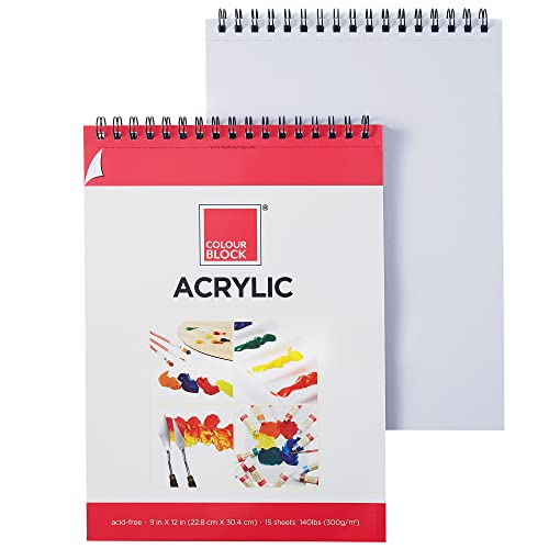 COLOUR BLOCK Acrylic Paper Pad Spiral Notebook/Drawing Book, 9x12 in, 15 Sheets 115 Pound Pressed- Acid Free Art Supplies, Sketch Pad Ideal for Beginners and Drawing While on The Go