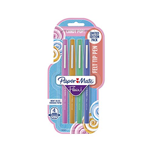 Paper Mate Flair Felt Tip Pens, Medium Point, Limited Edition Candy Pop Pack, 4 Pack (1979421) - color: Candy Pop, size: 4 Count (Pack of 1)