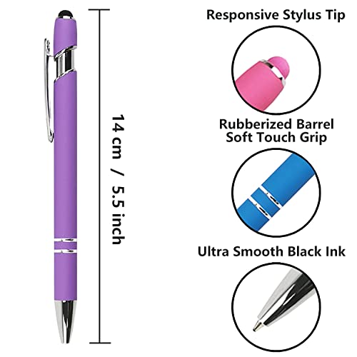 Oddmoal Ballpoint Pen with Stylus Tip, Soft Touch Click Metal Pen, 1.0mm Medium Point, Black Ink, 12 Count(Purple) - color: Purple - 12 Pens