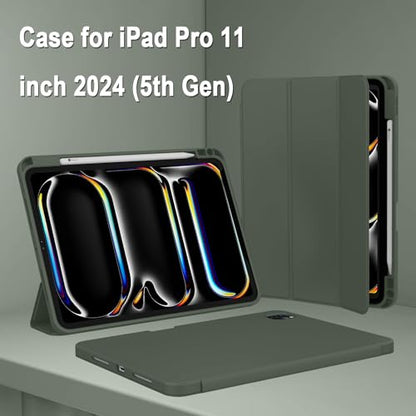 ZryXal iPad Pro 11 Inch Case (M5) 2025/ (M4) 2024 (Model: A2836/A2837/A3006), Trifold Stand Smart Cover with Pencil Holder and Soft TPU Back, Auto Wake/Sleep (Dark Green) - color: Dark Green
