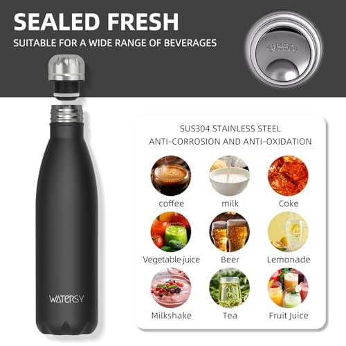 WATERSY Stainless Steel water bottles,17oz/500ml Insulated Water Bottles,Black metal water bottle Keeps Drink Cold and Hot,BPA Free kids water bottles for School,Gym,Travel,Sports - color: Black