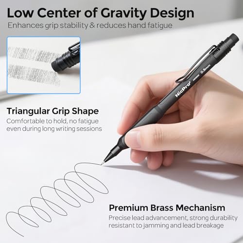 Nicpro Art Mechanical Pencil 0.9mm with Case, 3PCS HD1000 Hevey Duty Lead Pencils With 6 Tube HB 0.9 Lead Refill, Eraser, Weatherproof Barrel Pencil Set for Outdoor Writing Drafting Drawing Sketching - style: 0.9mm(3 Pcs)