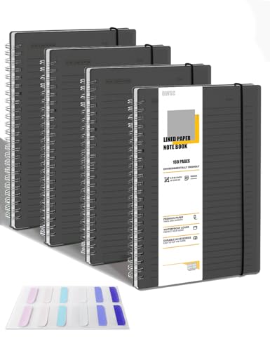 OWSC 4 Pack College Ruled Spiral Notebook Notebooks for Work A5 Lined Black | 5.9 x 8.3 IN Notebooks College Ruled for Note Taking, School and Journal with 80 Sheets/160 Pages 110 GSM Thick Papers - size: HC-4PCSBLK-A5-LINED
