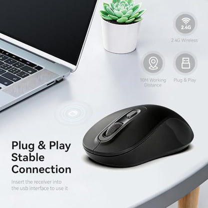 Wireless Mouse, 2026 New Model, Silent Click Ergonomic Design, Portable, 4 Buttons, Adjustable DPI (800/1200/1600), for Laptop/PC/Office (Black) - color: black
