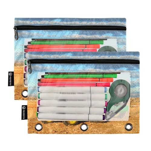 Tractor Pencil Pouch for 3 Ring Binder, Binder Pencil Pouches with Clear Window Zipper Pencil Case for Office College Supplies, 2PCS (B0307) - color: B0307