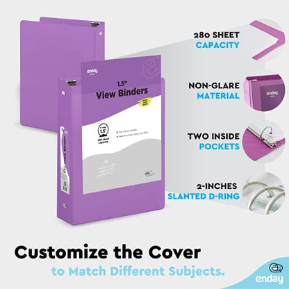 Enday 3 Ring Binder 1.5 Inch, Purple Heavy Duty Three Ring Binder, 325 Sheets Capacity - 1.5 Inch Binder for Home School and Office - color: Purple, size: 1.5-Inch