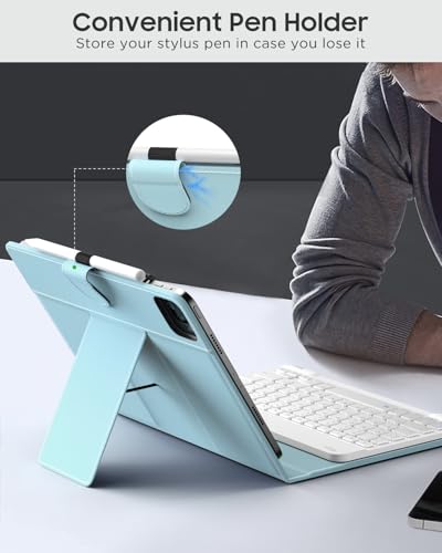 MoKo Universal Tablet Case with QWERTY Keyboard for 9",9.7",10.1",10.2",10.4",10.5",10.9" Tablet, with Removable Wireless Bluetooth Keyboard&Pen Holder for iPad, Samsung, Fire, Pixel, Other, Sky Blue - color: Sky Blue