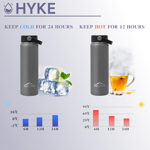 24oz Insulated Water Bottle-Vacuum Stainless Steel Bottle | with Straw, Spout, Handle, 3 Lids–Leak Proof, BPA Free, Fits Cup Holders–Metal Thermos for Hiking, Gym, Car, Bike （Gray） - color: Gray