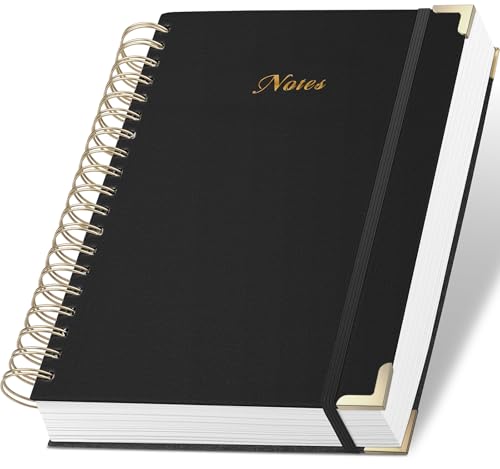 Spiral Notebook Journal, 328 Pages Linen Hardcover College Ruled Notebook, Lined Thick Journals for Women Men, B5 Thick Spiral Journal for Writing, 100GSM Paper, Cute Notebooks for Work School - color: A-Notes-Black, size: B5(7INCH×10INCH)