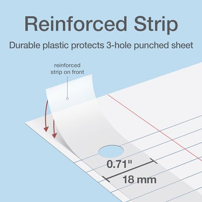 Oxford Reinforced Filler Paper, 8.5 x 11 Inch, College Rule, 3 Hole Punched, Lined Loose Leaf Paper for Ring Binders, 100 Sheets, White (1002097)