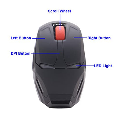 Wireless Iron Man Mouse 2.4G Optical Computer Mouse for Desktop Laptop PC Mac (Black) - color: Black