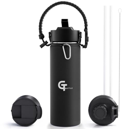 18oz Kids Water Bottle, Insulated Stainless Steel with Straw Lid, 3 Lids, Leakproof, Paracord Handle, BPA-Free for School & Sports (Black, 18oz) - color: Black, size: 18oz