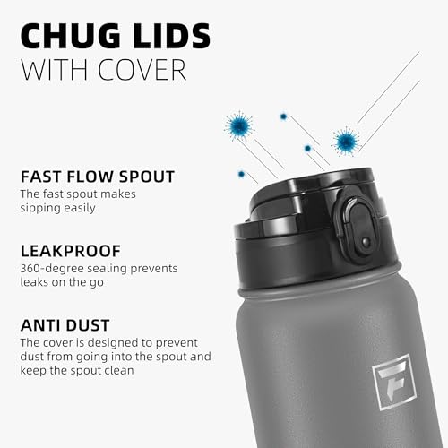 Fanhaw 20 oz Insulated Stainless Steel Water Bottle with Anti-Dust Chug Lid, Leakproof Vacuum Metal Everyday Use Bottle for Kids, Teens & Adults, Back to School Essentials (Gray) - color: Gray, style: 20 Ounces