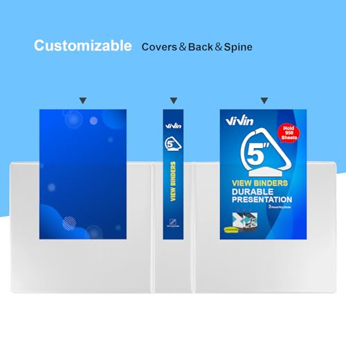 ViVin Durable 5 inch D Ring View Binder, Large 5" Slant-D Ring with 950-Sheet Capacity, Fit 8.5" x 11" Paper, 6 Pack(White) - color: White, size: 5 Inch, style: 6 Pack