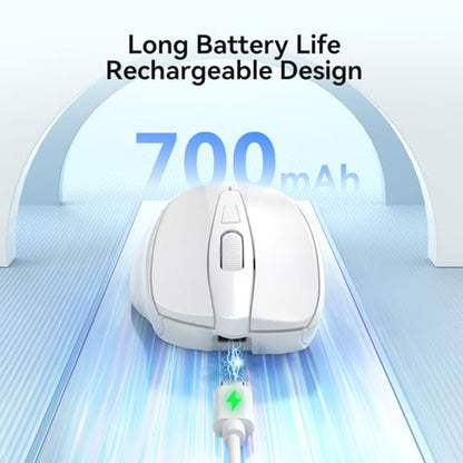 TECKNET Rechargeable Jiggler Wireless Mouse (BT5.0/3.0 & 2.4G) 4800 DPI Silent USB A & Bluetooth Mouse 6 Buttons, Wide Compatibility - White - color: White