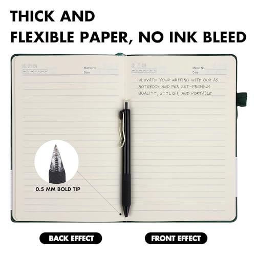 Aodaer 12 Set Lined Notebook Journals with Pens A5 Notebooks 100 GSM College Ruled Hardcover Notebook PU Leather Notepad with Pen Holder for Office School, 5.7 x 8.3 Inches, Dark Green - color: Dark Green
