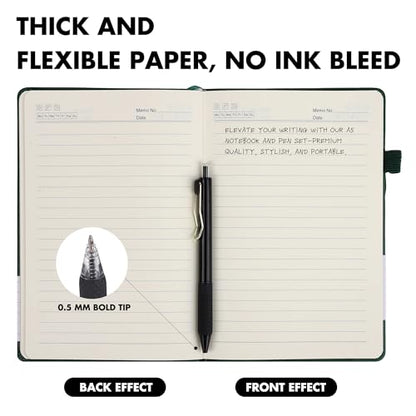 Aodaer 12 Set Lined Notebook Journals with Pens A5 Notebooks 100 GSM College Ruled Hardcover Notebook PU Leather Notepad with Pen Holder for Office School, 5.7 x 8.3 Inches, Dark Green - color: Dark Green