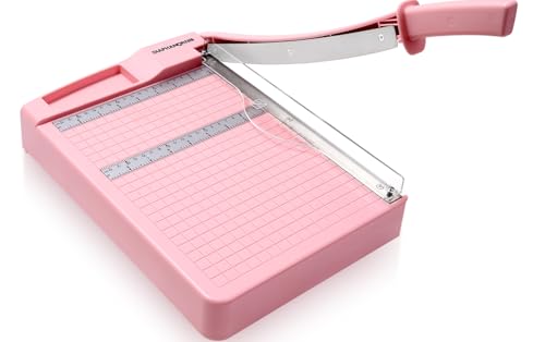 Paper Trimmer, 12" Cutting Length Heavy Duty Paper Cutter with Safety Protection and Blade Lock, Paper Cutter 12 Sheets, Cardstock/Laminate - color: Pink