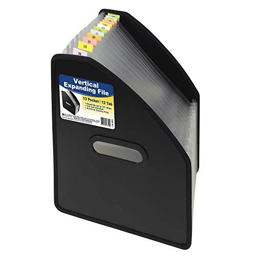 C-Line Vertical Expanding File, 10" Expansion, 13 Sections, 1/12-Cut Tabs, Letter Size, Black