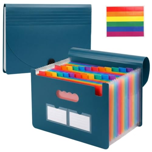 13 Pockets Accordion File Organizer, Portable Expanding File Folder with Cover Labels Blue Desktop Document Holder Letter A4 Paper Bill Receipt Storage for Student Teacher Office Home School Supplies - color: Blue, size: 13 Pocket