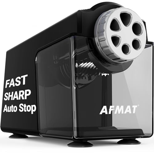 AFMAT Electric Pencil Sharpener Heavy Duty, 6-Hole Classroom Pencil Sharpener for 6-11mm Pencils, Auto Stop Pencil Sharpeners Plug in, 10,000+ Sharpenings, Save Colored Pencils, PSX4 - color: Black