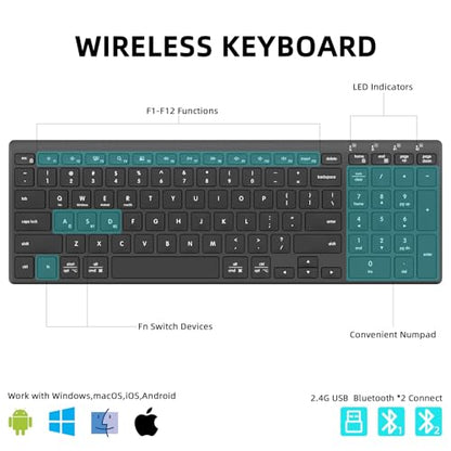 INFINMIND Wireless Ultra Slim Bluetooth Keyboard with Multi-Device Compatibility, Number Pad, Ergonomic Design, PC Computer Compact Keyboard for Windows, Mac, Laptop, Android
