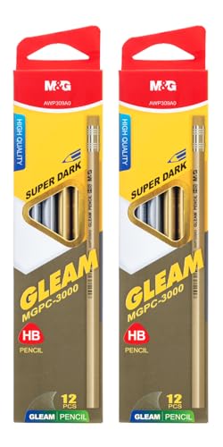 M&G Gleam Series 24 Pack HB Triangular Wood-Cased Pencils, Unsharpened with Matching Erasers, Smooth Writing Break-Resistant Core, Gold and Silver Solid Barrels for School Office Classroom Supplies - style: GLEAM