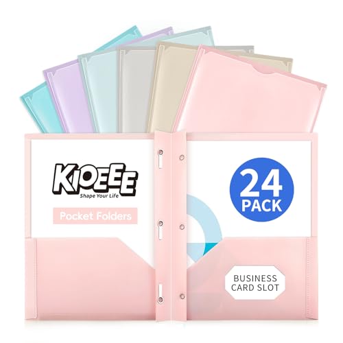 24 Pack Folders with Clear Front Pockets and 3 Prongs,Heavy Duty Plastic Pocket Folders with Business Card Slot,Fit Letter Size Paper,Assorted Color for Home,School and Office - size: 24 Pack