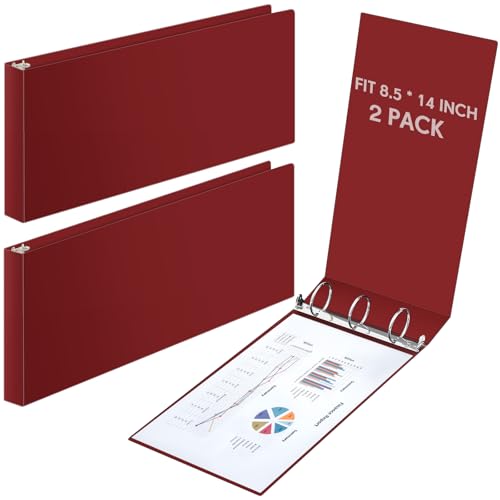 2 Pcs 8.5'' x 14'' Landscape 3 Ring Legal Size Binders 2 Inch Round Ring Binders Heavy Duty Economy Holds 8.5 '' x 14'' Paper for Artwork Blueprints, Office, Home, Work Places (Dark Red) - color: Dark Red, size: 2 Inch